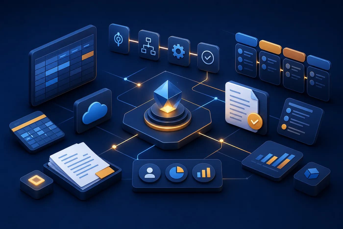 Professional CRM, MIS & Workplace Productivity course illustration for FutureEdgeAI Academy